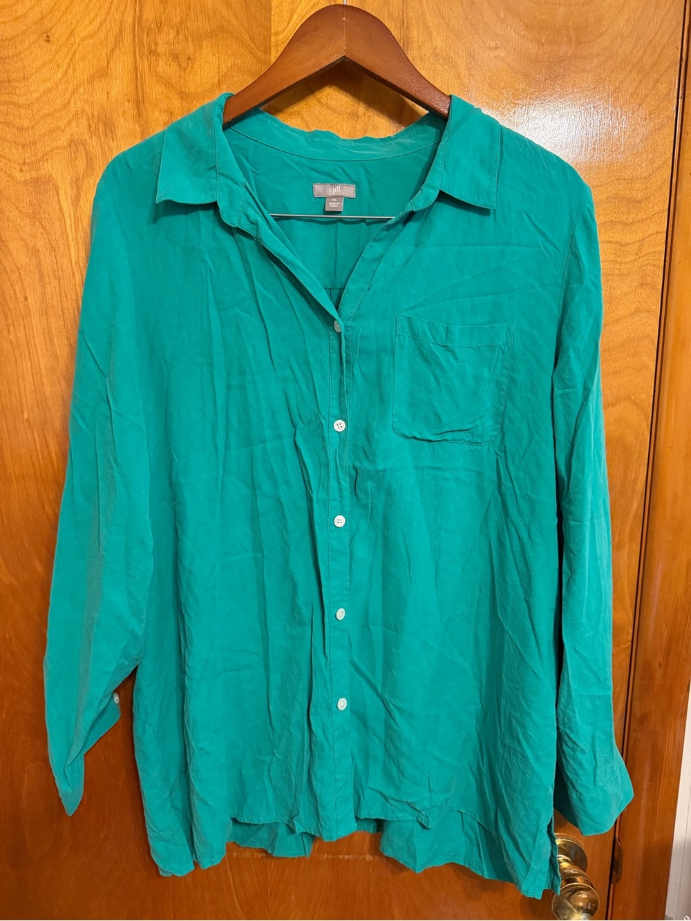 J. Jill Women's Green Silk Woven Solid Collared Button-Up Blouse XL
